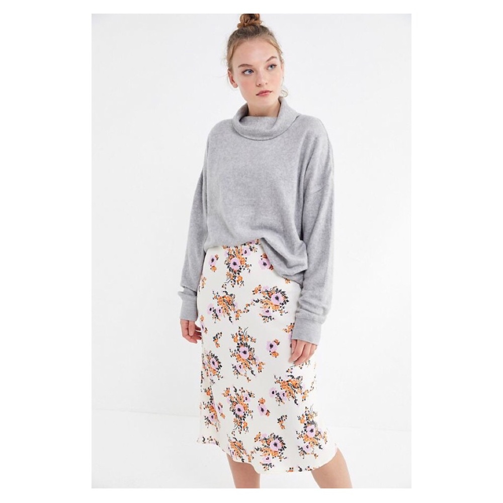 UO Slinky Floral Satin Slip Skirt